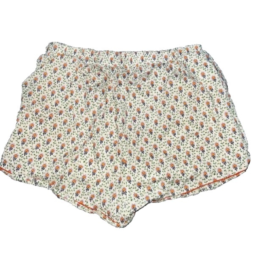 Kourt Women's Cream cotton Floral Print High Waisted Shorts Large Beige A006869